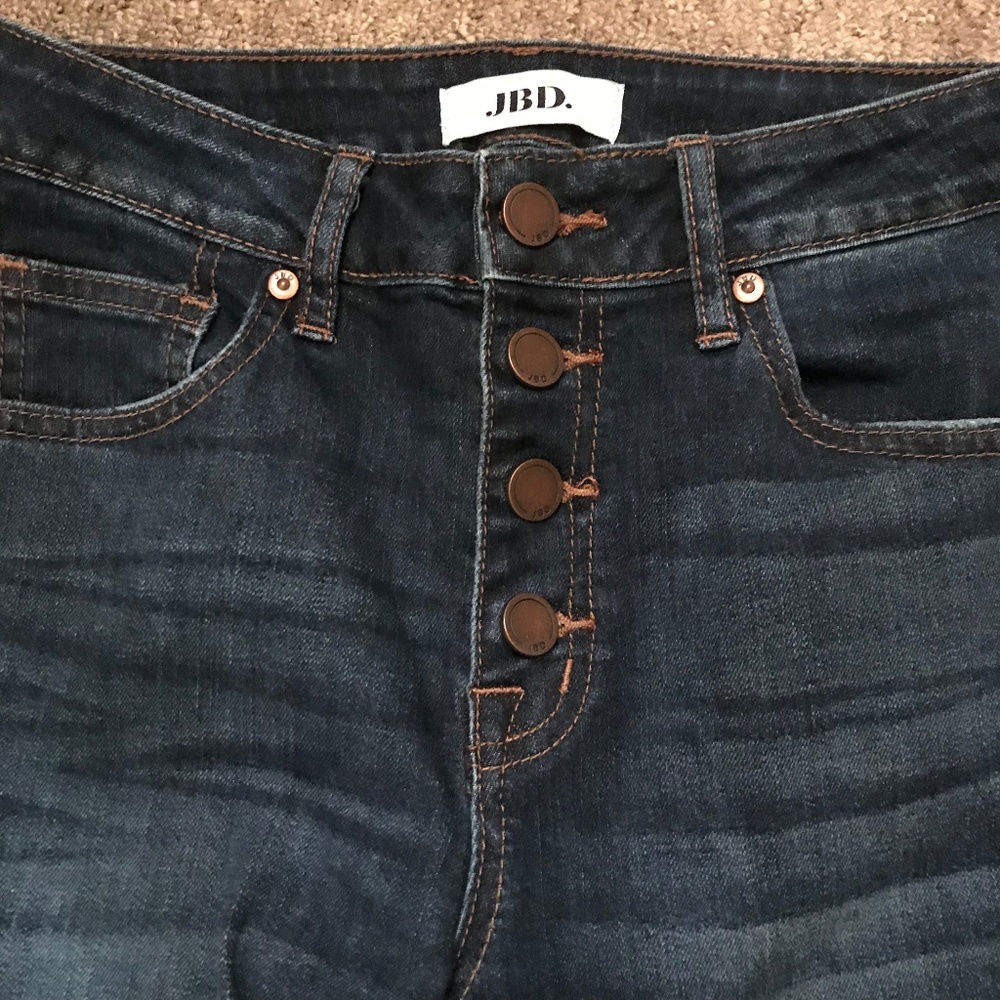 JBD High Rise Exposed Button Skinny Fray Hem Jeans